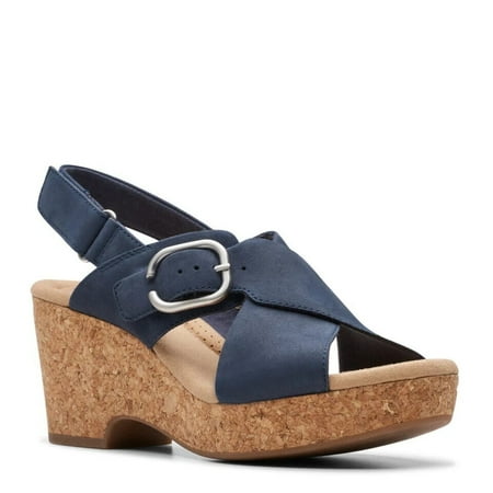 Clarks 26177146: Women's Giselle Dove Wedge Sandal, Navy Nubuck