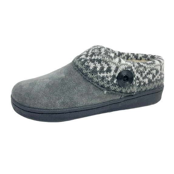 Clarks Amanda Fairisle Grey Indoor Outdoor Clog Rounded Closed Toe Winter Mules (Light Grey Premium Suede, 10)