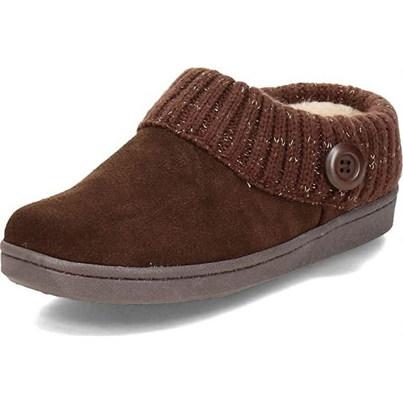 Clarks Dark Brown Knitted Collar Winter Clog Rounded Closed Toe Slipper (Dark Brown Holiday, 6)