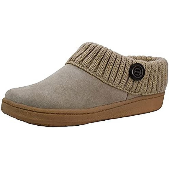 Clarks Stone Knitted Collar Winter Clog Rounded Closed Toe Slippers (Stone Gold Premium, 8)