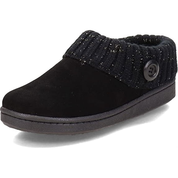 Clarks Black Knitted Collar Winter Clog Rounded Closed Toe Slippers (Black Gold Premium, 9)