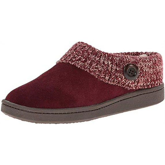 Clarks Burgundy Knitted Collar Winter Clog Rounded Closed Toe Slipper (Berry Premium Suede/Fur Lined, 11)