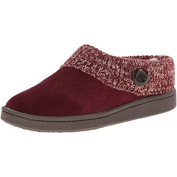 Clarks Womens Slipper Suede Leather Knitted Collar Clog Slippers - Plush Faux Fur Lining (Berry Premium Suede/Real Shearling, 11)