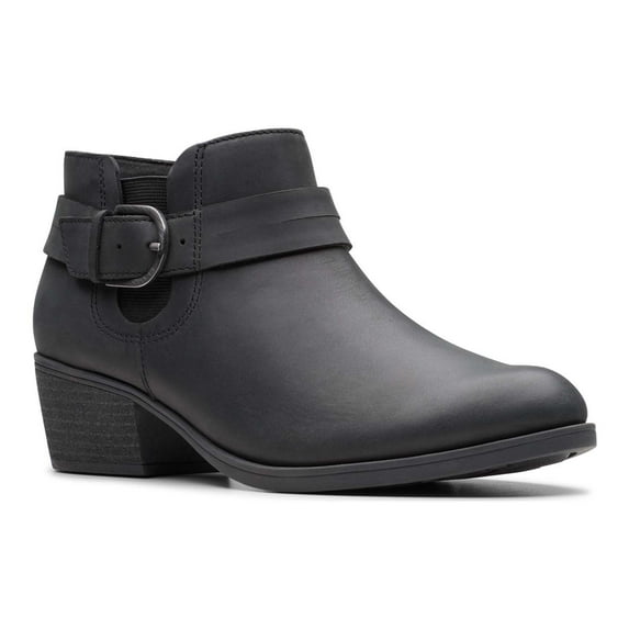 Clarks® Charlten Rae Women's Buckle Detail Leather Ankle Boots Color: Black Size: 11
