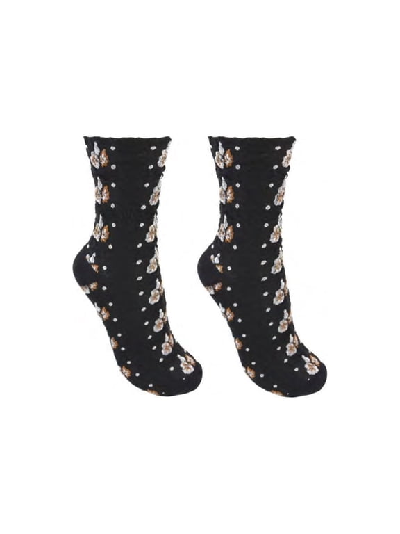 Women's Black Floral Dimension Crew Socks, 2 Pack