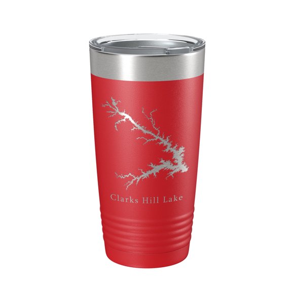 Clarks Hill Lake Map Tumbler Travel Mug Insulated Laser Engraved Coffee Cup J. Strom Thurmond Reservoir GA SC 20 oz Red