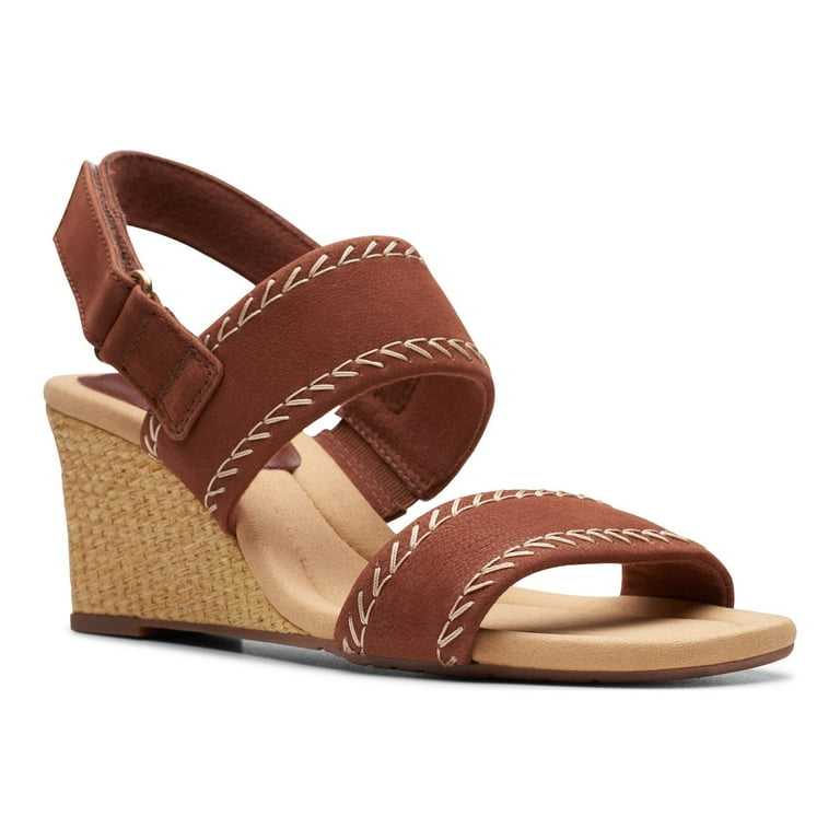 Clarks tan wedge sandals hot sale