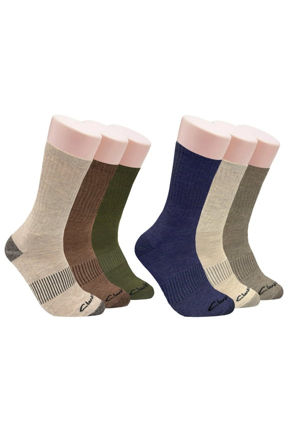 Men's Casual Half Cushion Crew Socks 6 Pair, Khaki/Brown/Olive/Denim/Shell/Stone, Men's 7-12 Shoe