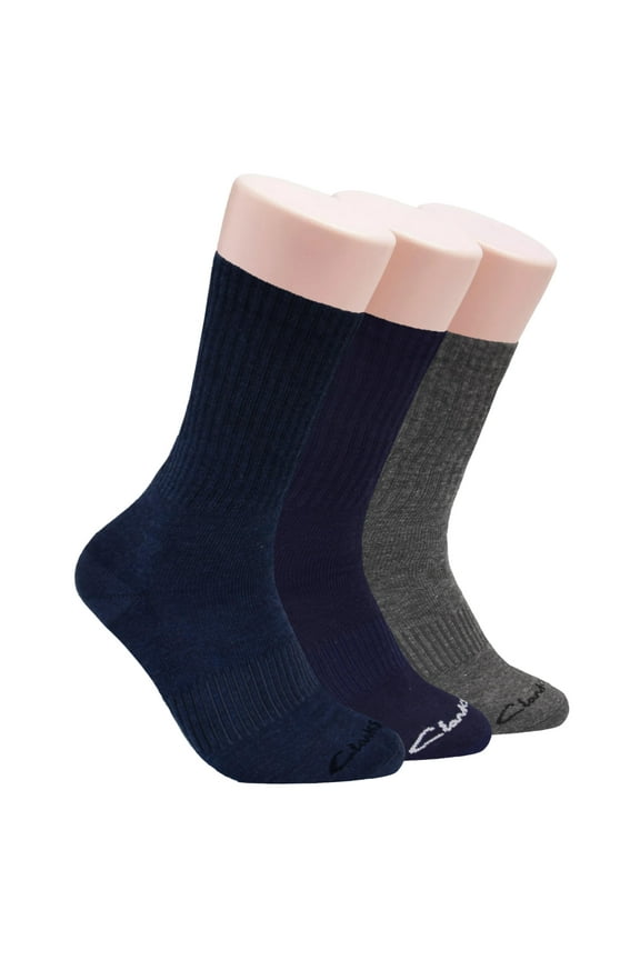 Men's Casual Half Cushion Crew Socks with Fine Rib Welt 3 Pair, Navy/Charcoal/Denim, Men's 7-12 Shoe