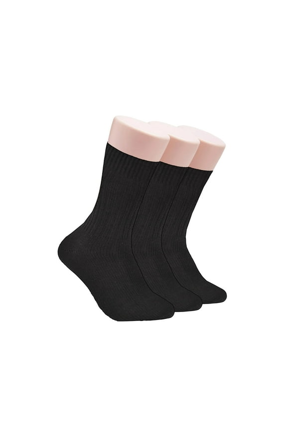 Men's Casual Solid Crew Socks with Ribbed Welt 3 Pair, Black , Men's 7-12 Shoe