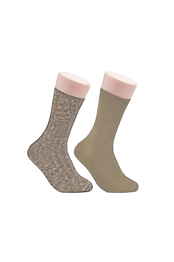 Men's Casual Solid Heavy Rib Crew Socks With Soft Touch 2 Pair, Khaki, Men's 7-12 Shoe