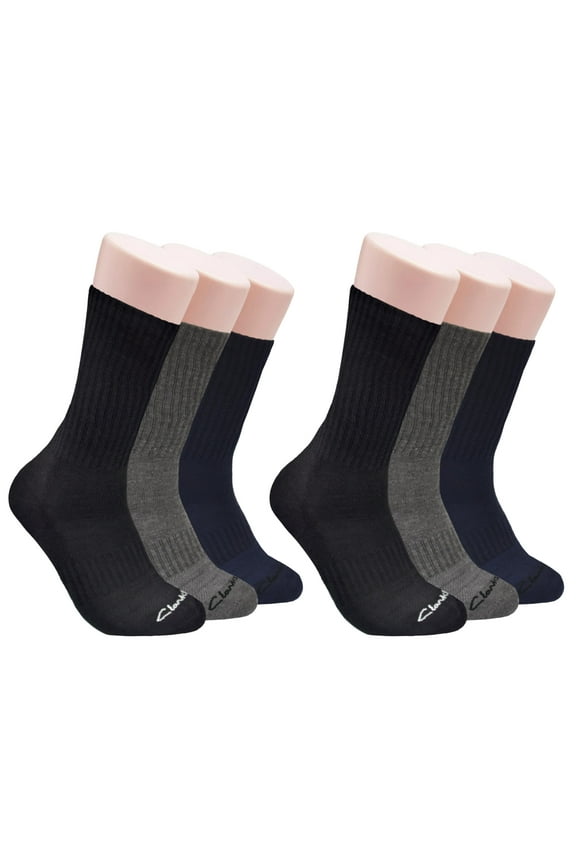 Men's Sport Half Cushion Crew Socks 6 Pair, Black/Charcoal/Navy, Men's 7-12 Shoe