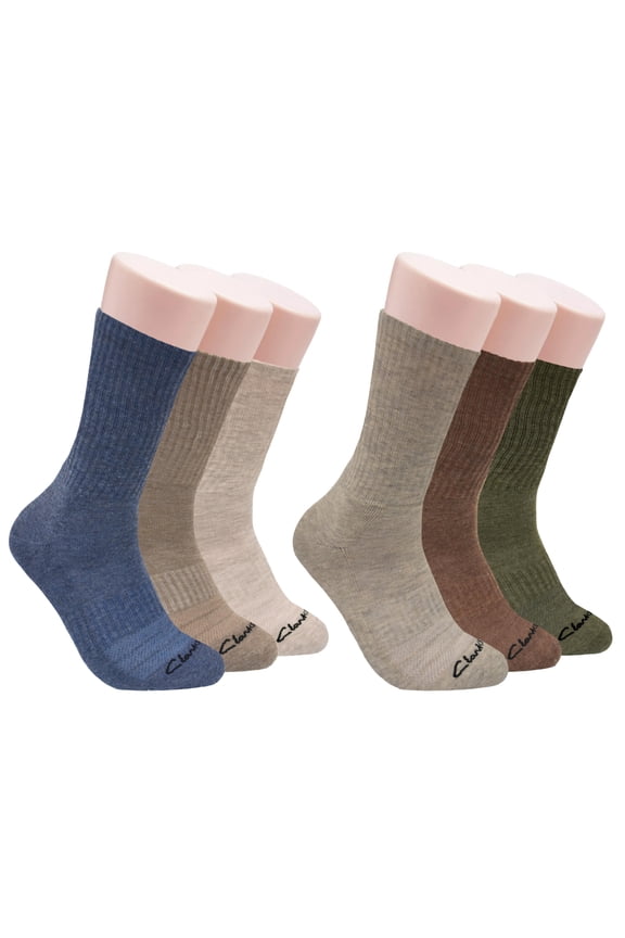 Men's Sport Half Cushion Crew Socks 6 Pair, Khaki/Brown/Olive/Denim/Shell/Stone, Men's 7-12 Shoe