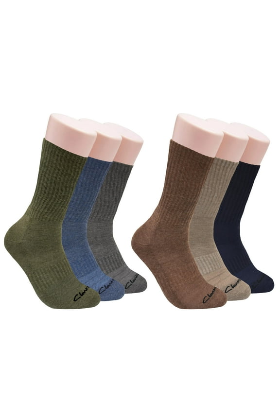 Men's Sport Half Cushion Crew Socks 6 Pair, Navy/Charcoal/Denim/Brown/Olive/Khaki, Men's 7-12 Shoe
