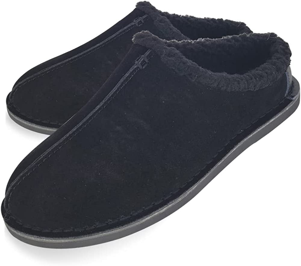 Clarks Men's Suede Leather Clog Slippers with Faux Shearling Collar