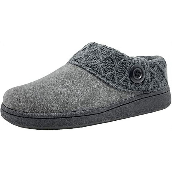 Clarks Womens Slipper Suede Leather Knitted Collar Clog Slippers - Plush Faux Fur Lining (All Grey Premium, 11)