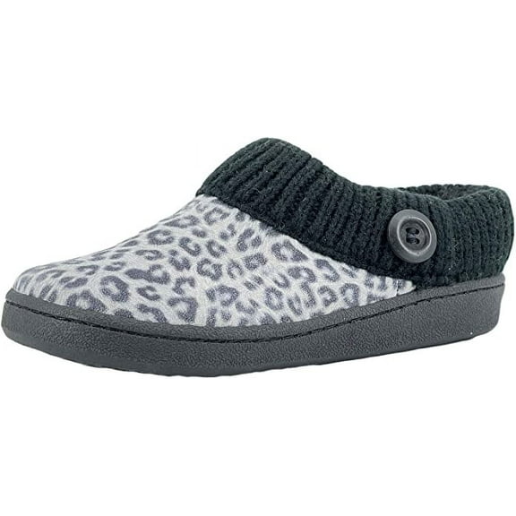 Clarks Scuff Grey Leopard Knit Slip On Rounded Closed Toe Slipper Mule (Grey Leopard, 6)