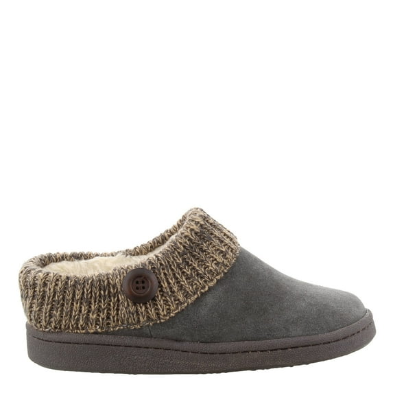 Clarks Slipper Suede Leather Knitted Collar Clog Slippers Plush Faux Fur Lining (Premium Suede Grey, 5)