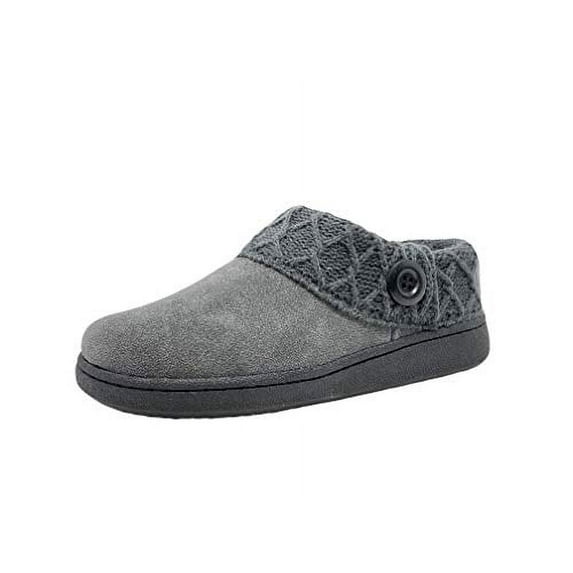 Clarks Suede Knitted Collar Clog Plush Faux Fur Lining Slippers Grey/Grey X (Grey/Grey X, 6)