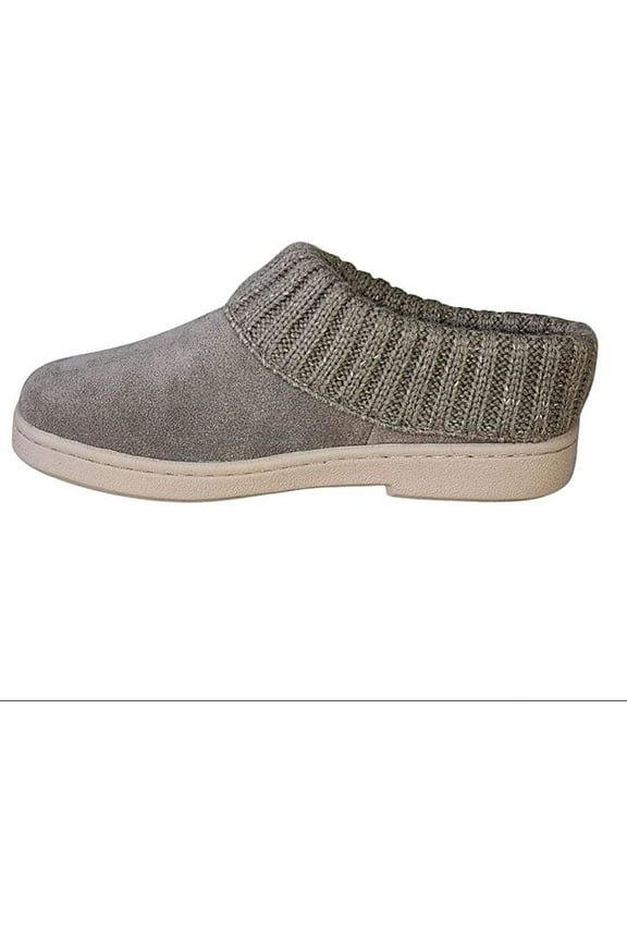Taupe Knitted Collar Winter Clog Rounded Closed Toe Slippers (Taupe Holiday, 7)