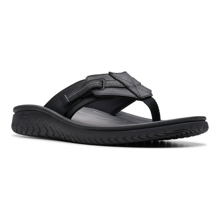Clarks Wesley Sun Men s Leather Flip Flop Sandals Color Black Size 8 Walmart