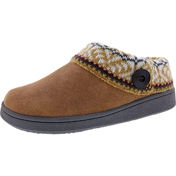 Clarks Amanda Cognac Fur Lining Details Flat Indoor Outdoor Clog Spring Slippers (Cognac Pattern, 8)