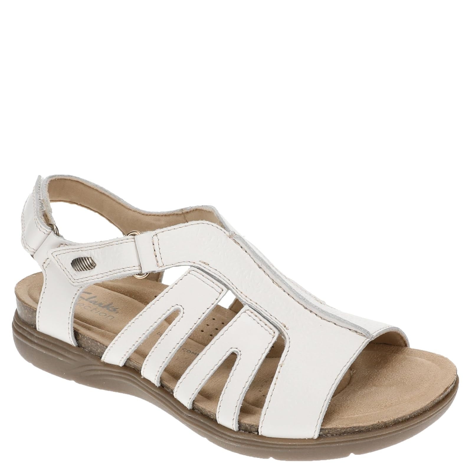 (取寄) クラークス レディース エイプル ベル Clarks women Clarks April Belle White Leather Clarks Women's April Belle Flat Sandal, White Leather, 6.5