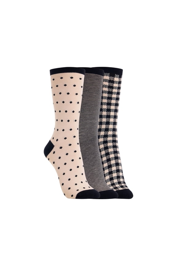 Women's Checkered Crew Socks 3 Pair, Khaki, Women's 4-10 Shoe