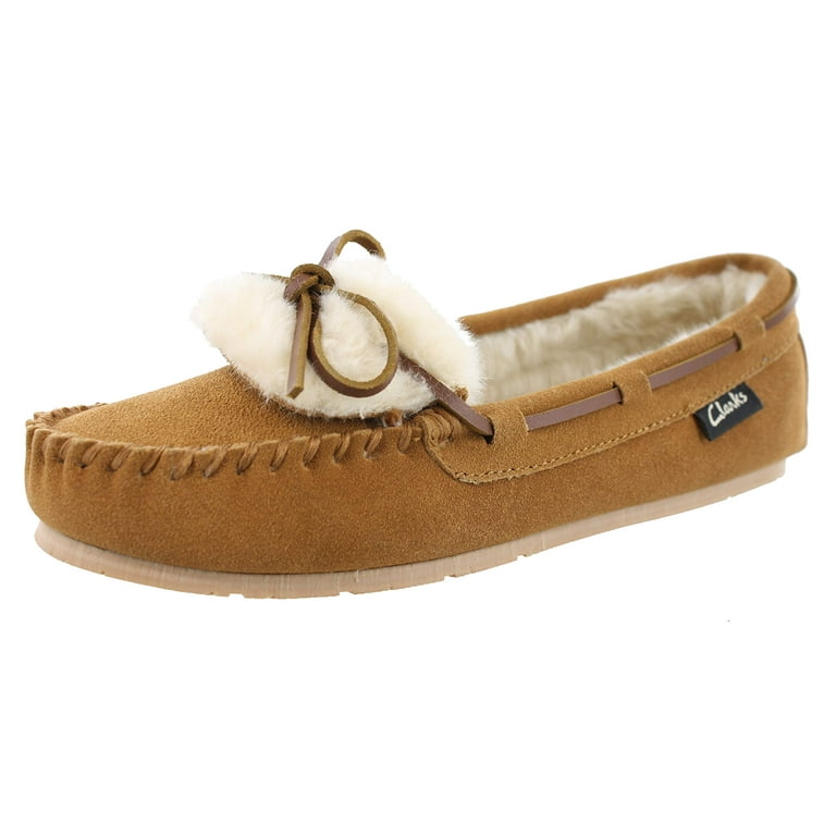 Clarks Holly Cinnamon Fur Flat Suede Slip On Rounded Toe 