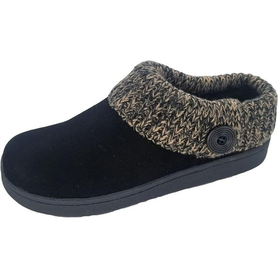 Clarks Women's Knitted Sweater Collar Suede Slippers - Faux Fur Linning Indoor/Outdoor TPR Outsoles & Cushioned Footbed