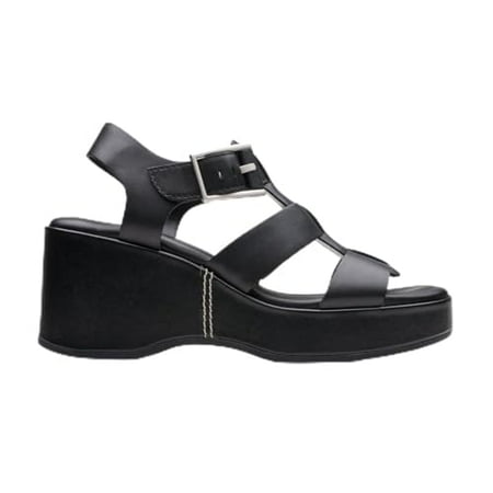 Clarks Women's Manon Cove Wedge Sandal, Black Leather, 8.5
