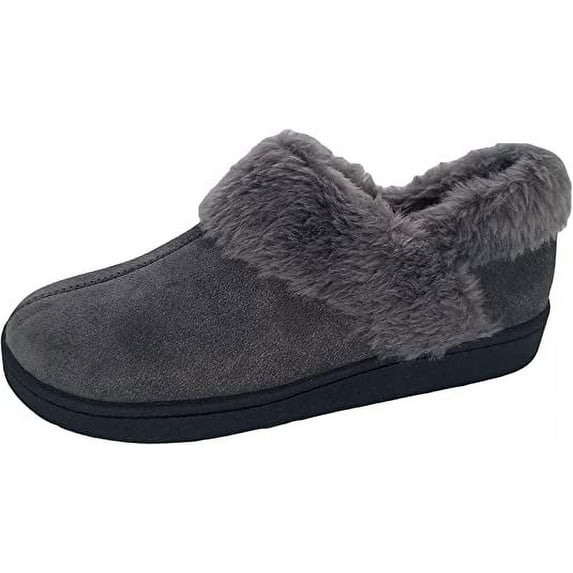 Clarks Indoor and Outdoor Grey Slipper Cozy Wool Mule Slip-On Fur Lined Clogs (Grey Cow Suede, 7)
