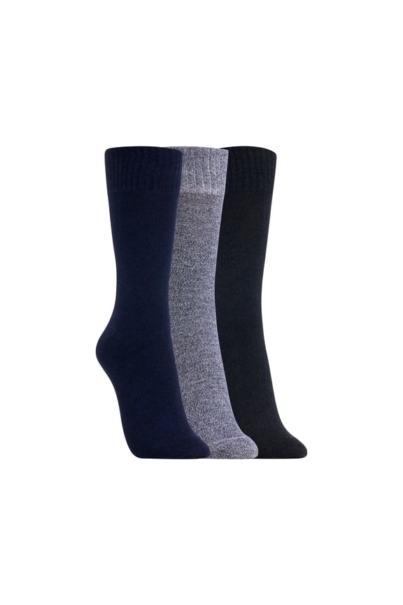 Women's Solid Marled Wide Top Crew Socks 3 Pair, Navy/Lt Grey/Black, Women's 4-10 Shoe
