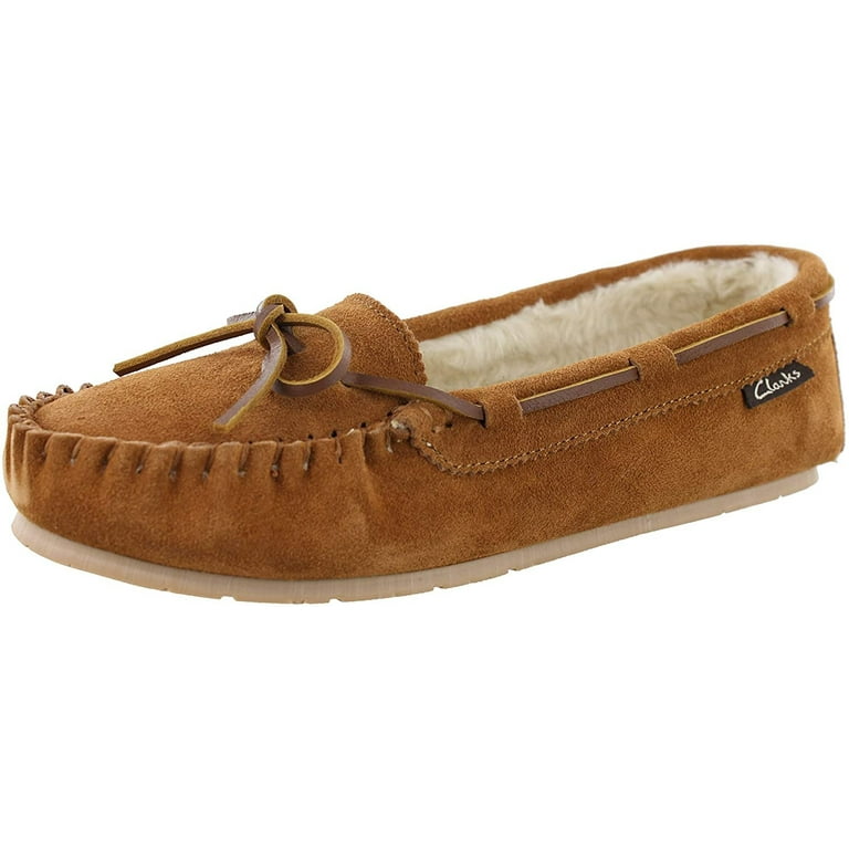 Clarks Women's Suede Moc Indoor and Outdoor Slipper M US, Cognac