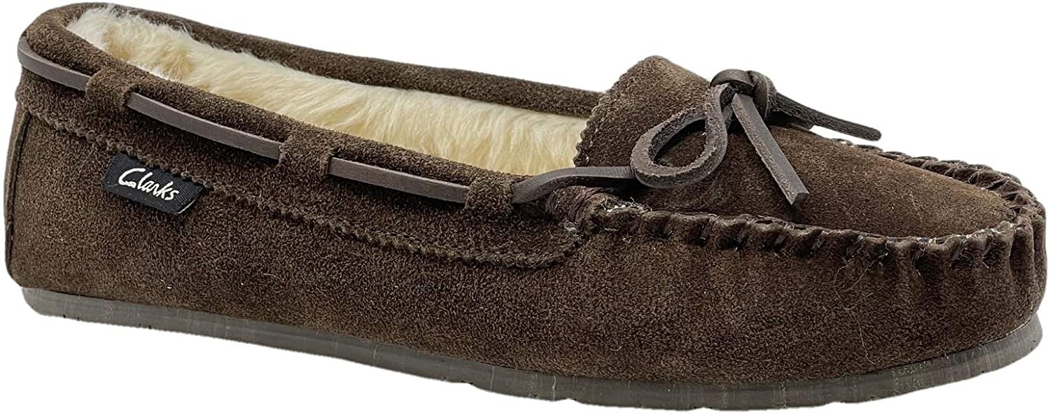 Clarks Women's Suede Moc Indoor and Outdoor Slipper 9 M US, Dk Drown
