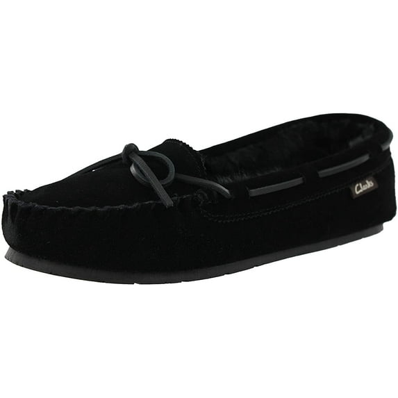 Clarks Women's Suede Moc Indoor and Outdoor Slipper 9 Medium US, Black
