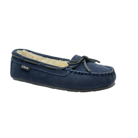 Clarks Women's Suede Moc Indoor and Outdoor Slipper JMH1908 (7 M US, Navy)