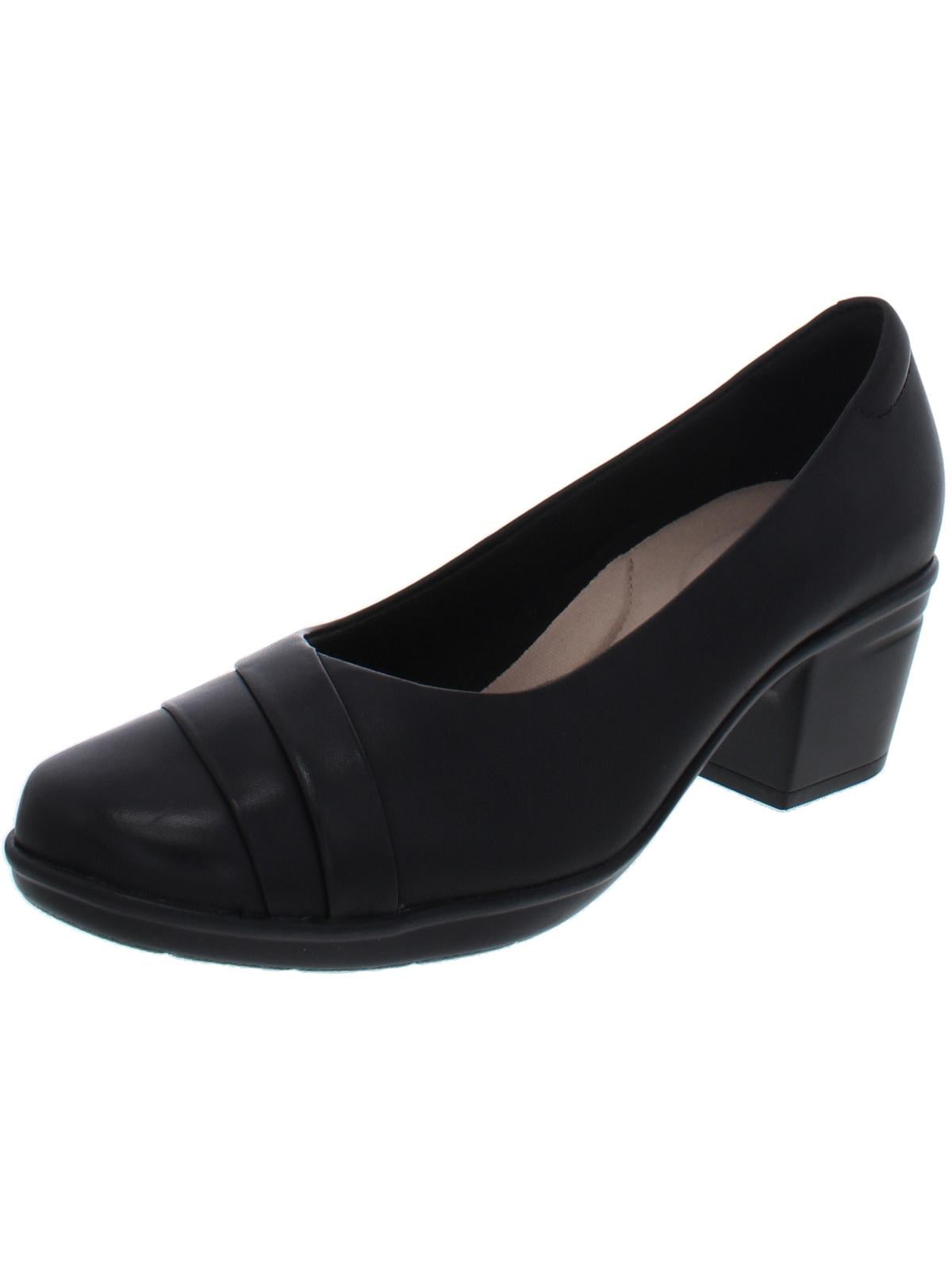 Clarks Womens Emslie Mae Leather Slip On Dress Heels Black 8