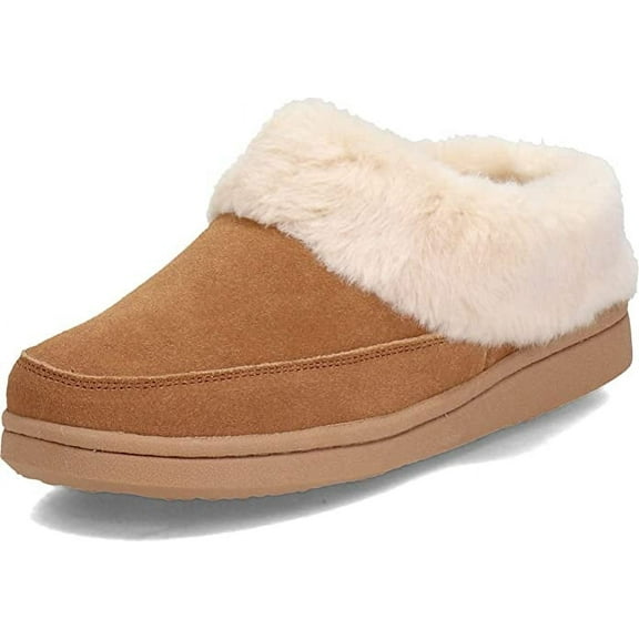 Clarks Womens Faux Fur Lined Clog Slipper Warm Cozy Indoor Outdoor Plush Slipper (Cinnamon Suede, 6)