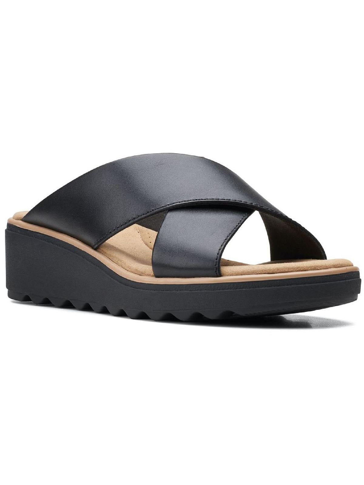 CLARKS COLLECTION Womens Black 1 Platform Crisscross Straps Arch Support Cushioned Jillian Gem Open Toe Wedge Slip On Leather Sandals Shoes 8 M Walmart