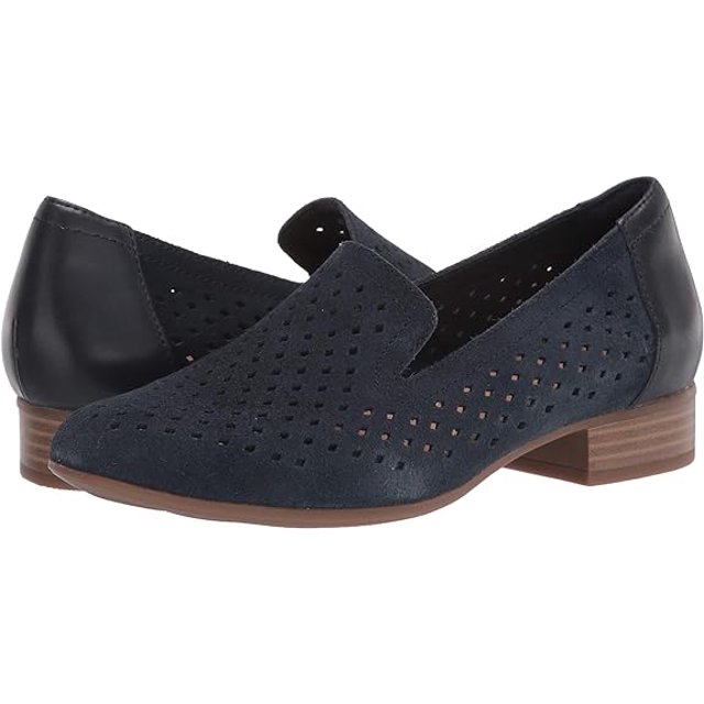 Clarks Womens Juliet Hayes Loafer Flat Navy Suede 8.5 Wide Us Pair of