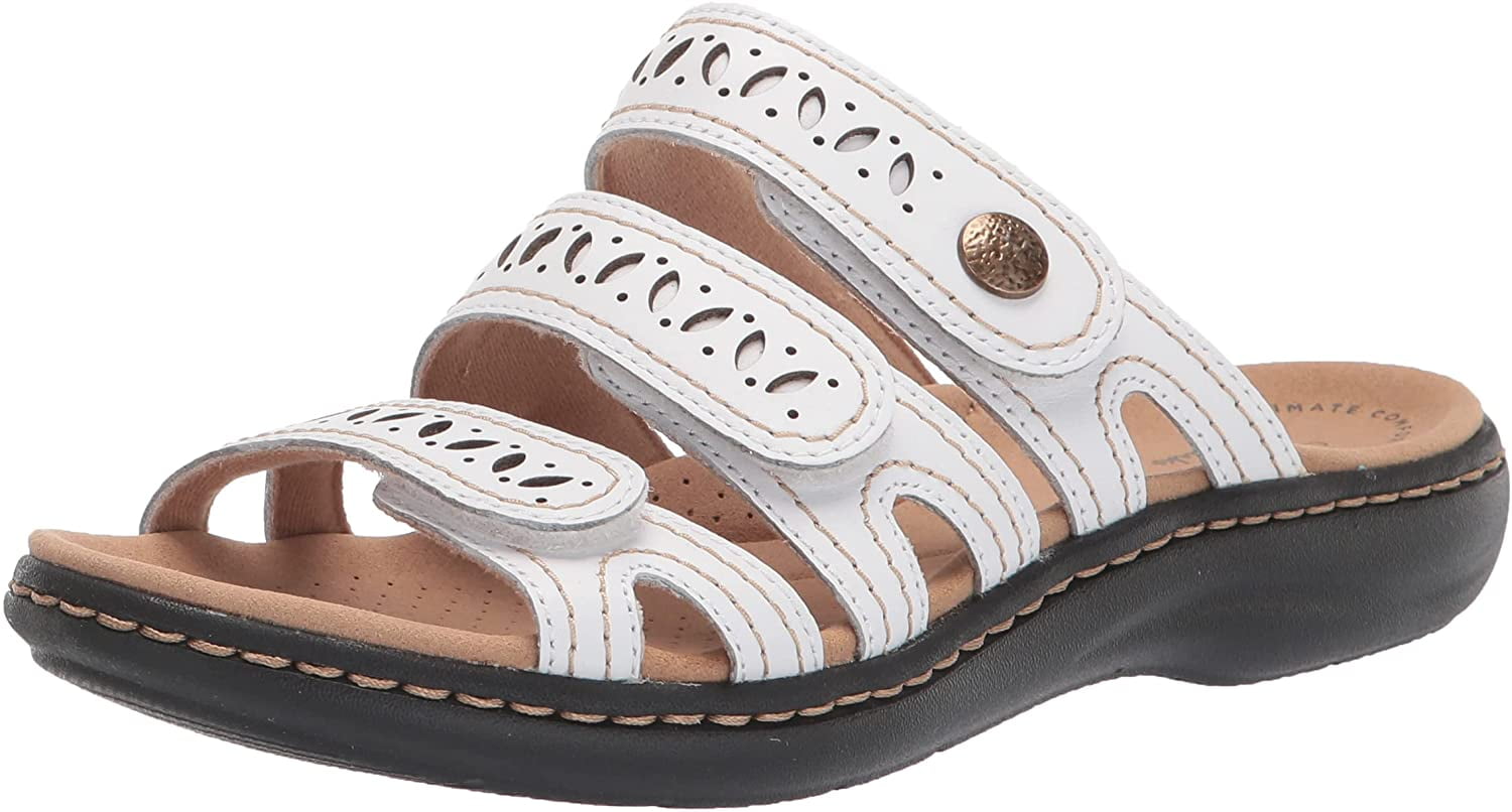 Clarks Womens Laurieann Dee Flat Sandal 9 White Leather - Walmart.com