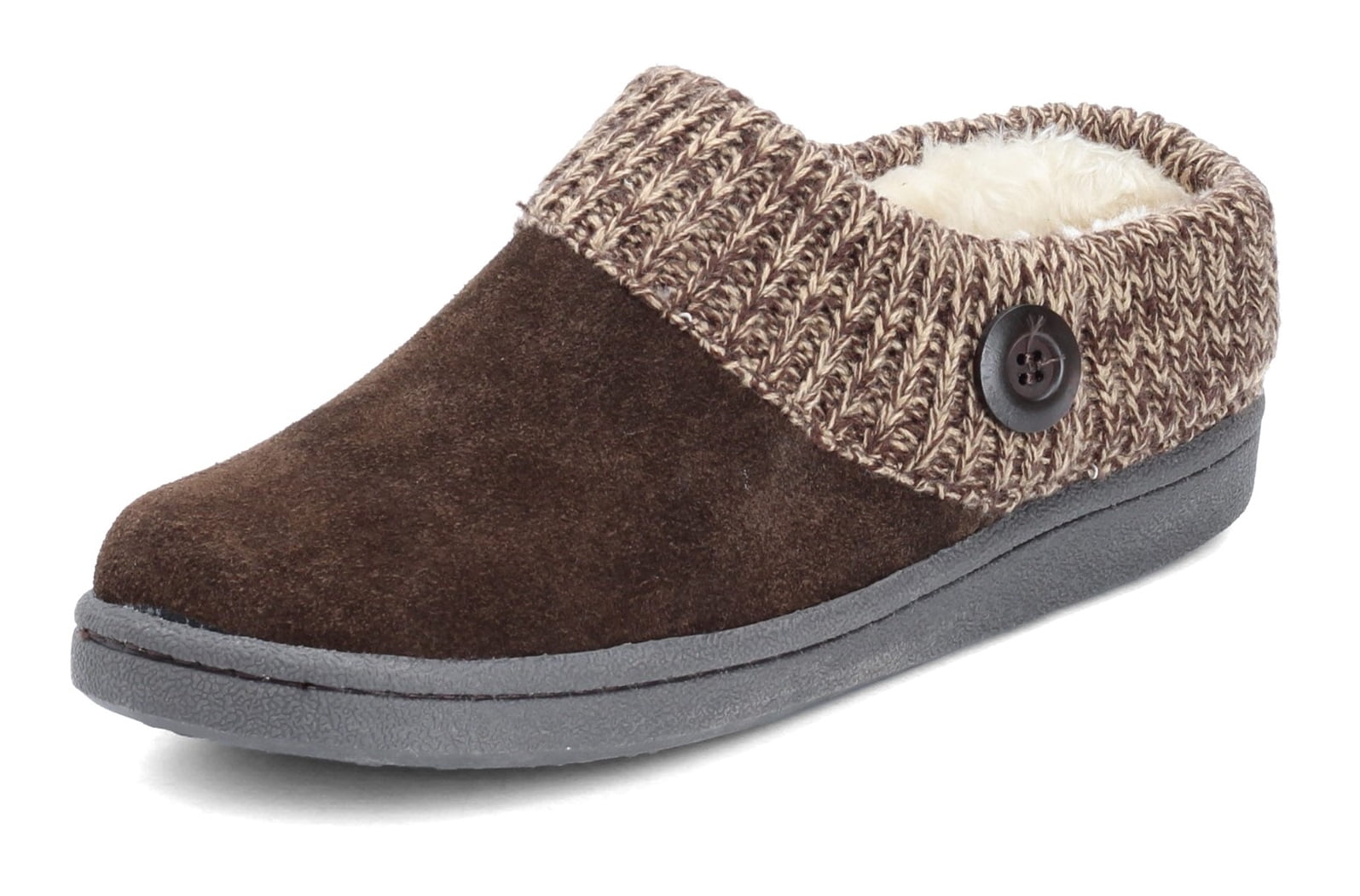 Clarks Womens Slipper Suede Leather Knitted Collar Clog Slippers