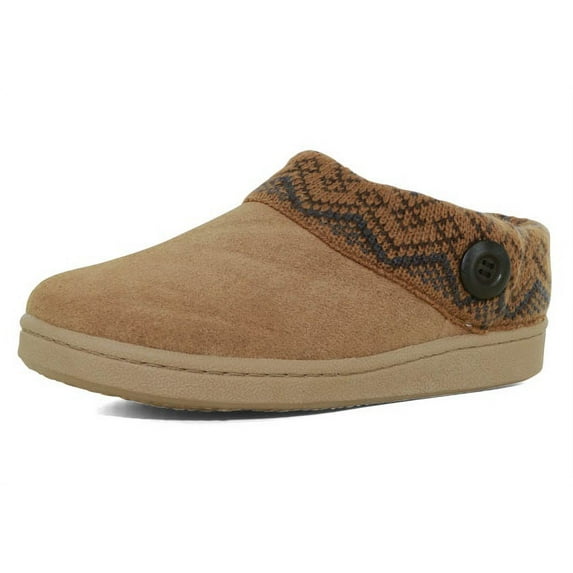 Clarks Womens Slipper Suede Leather Knitted Collar Clog Slippers - Plush Faux Fur Lining (Cognac Premium Suede Print, 6)
