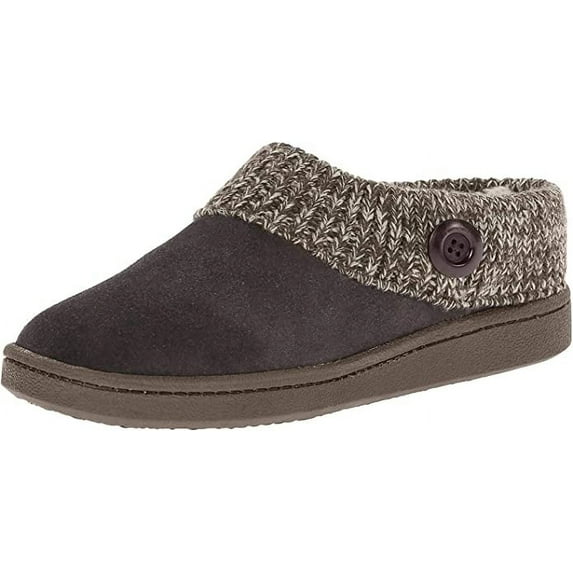 Clarks Womens Slipper Suede Leather Knitted Collar Clog Slippers - Plush Faux Fur Lining (Grey, 10)