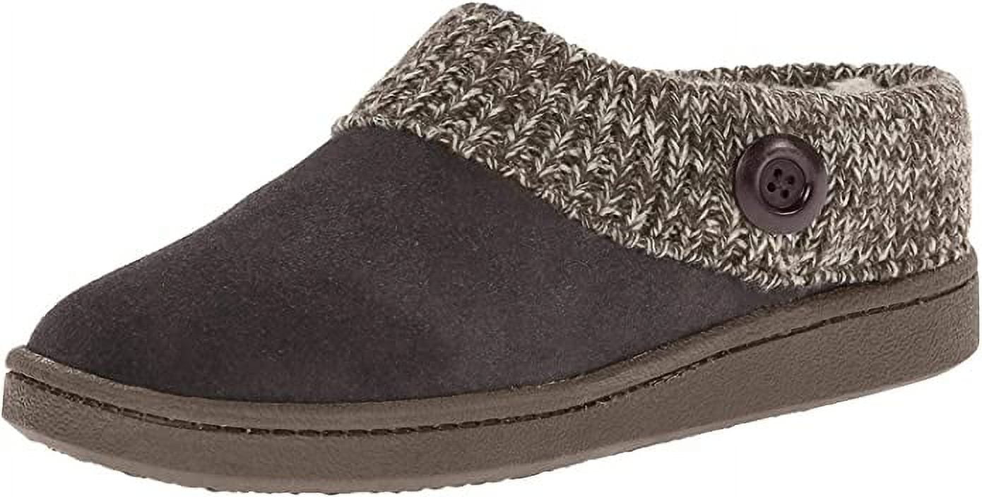 Clarks Women’s Suede Leather Slippers – Plush Faux Fur Lined Indoor/Outdoor House Shoes (Grey)