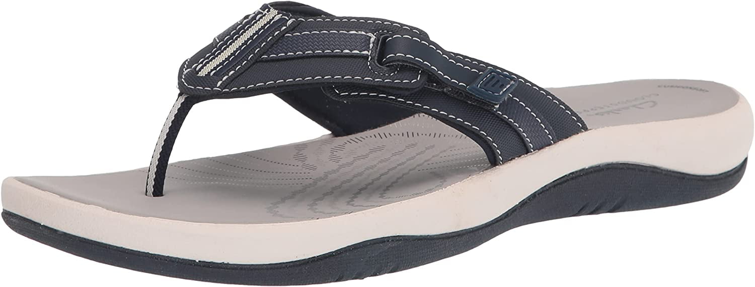 Clarks Womens Sunmaze Daisy FlipFlop 6 Navy Synthetic