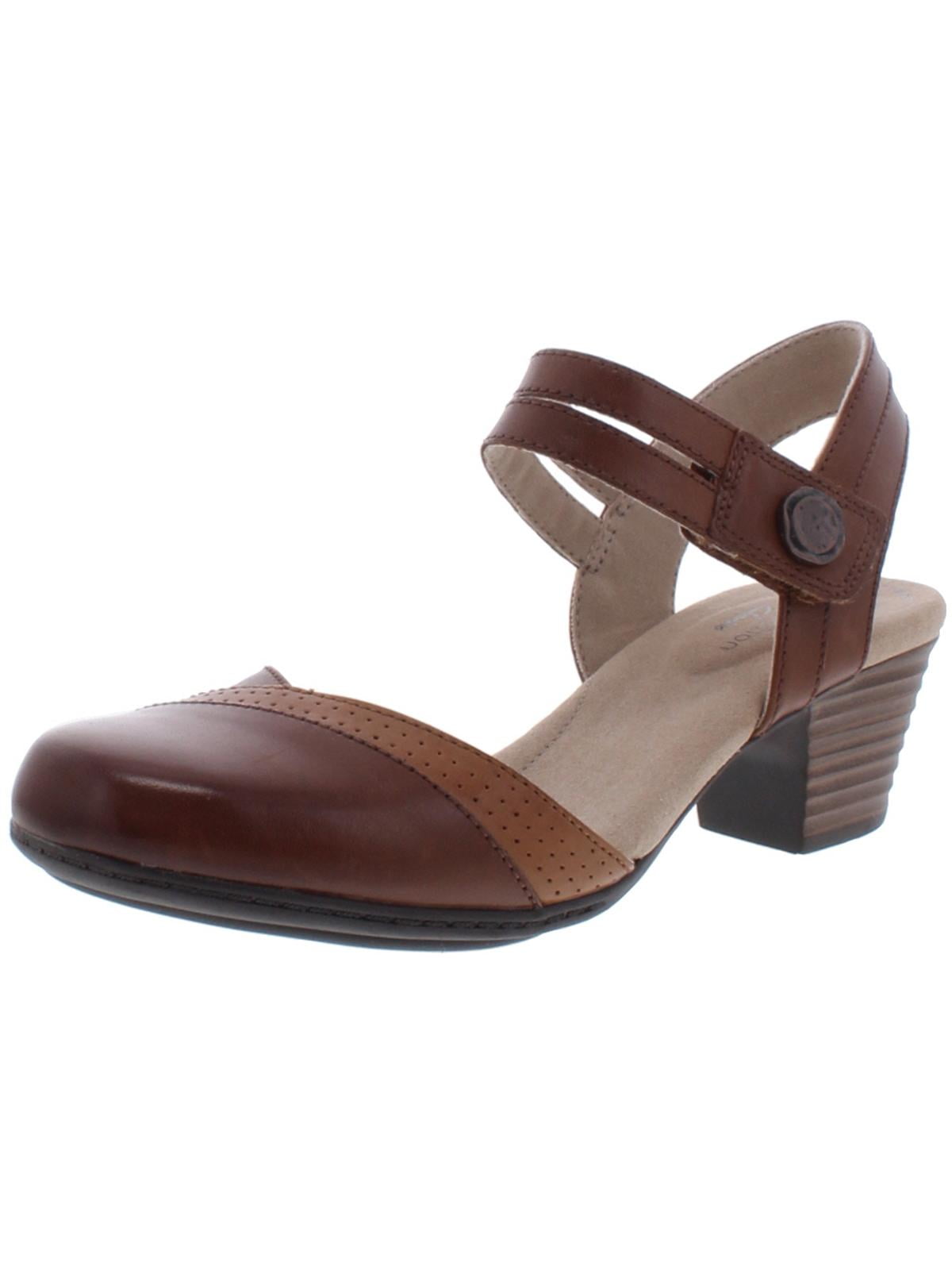 Clarks Womens Valarie Rally Leather Stacked Dress Heels Brown 6.5 Medium B M