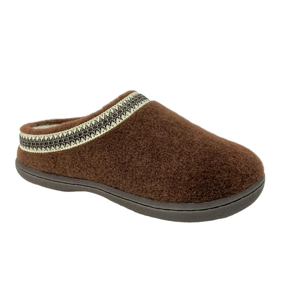 Clarks Womens Wool Felt Clog Slippers Indoor Outdoor Faux Fur Lined (6 M US, Dark Brown)