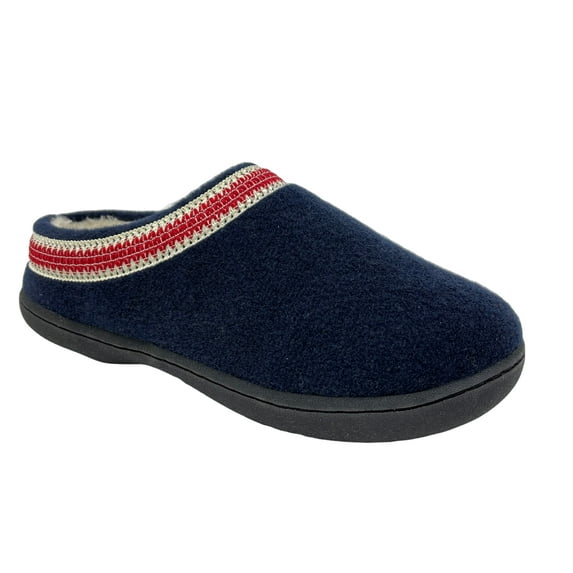 Clarks Womens Wool Felt Clog Slippers Indoor Outdoor Faux Fur Lined (8 M US, Navy)